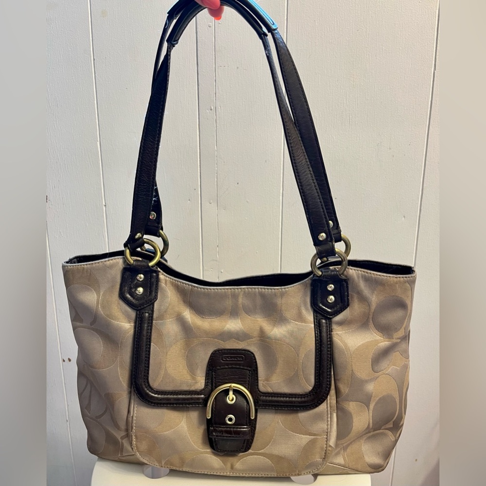 COACH LARGE SATIN & LEATHER BAG